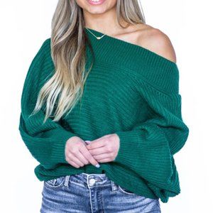 Off Shoulder Sweater | Medium,  Green